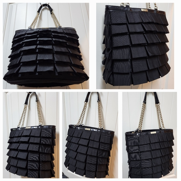 KATE SPADE Plisse Priti Ruffled Tote Patent Leather handles - Picture 2 of 16